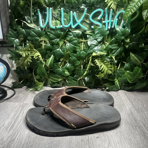 Olukai Kua\'aina Black Brown Leather Espresso Flip Flop Sandals Mens Size 12 main image 9